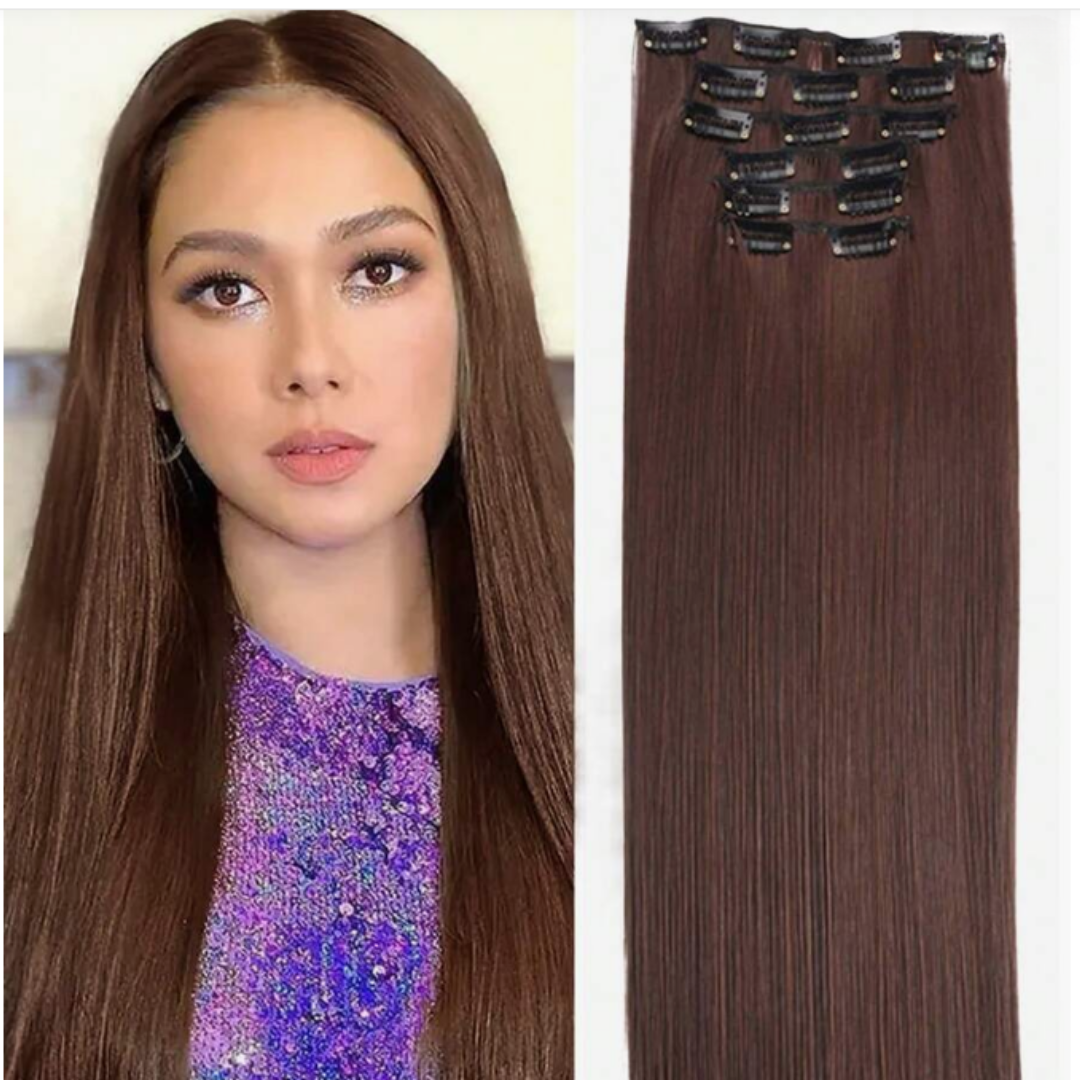The Beautiful Market Straight brown, 6 piece clip in extensions